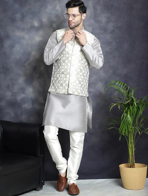 men kurta pyjama with jacket ethnic wear set - 20965426 - Standard Image - 0