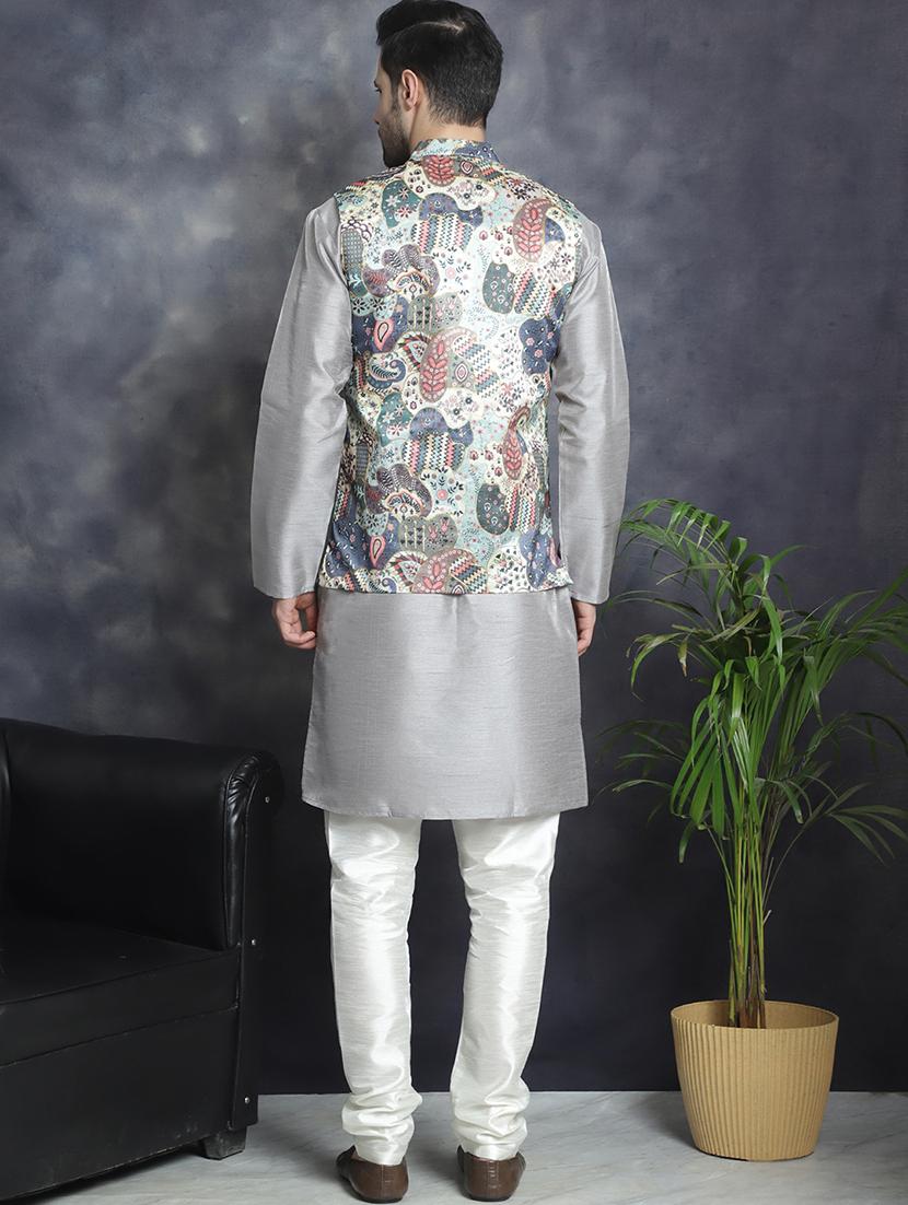 men kurta pyjama with jacket ethnic wear set - 20965427 -  Standard Image - 1