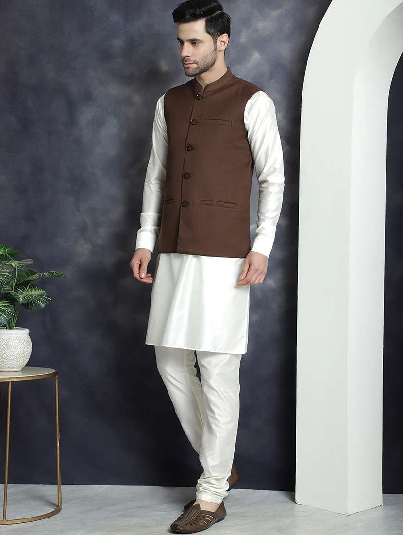 men solid kurta pyjama with jacket - 20965428 -  Standard Image - 1