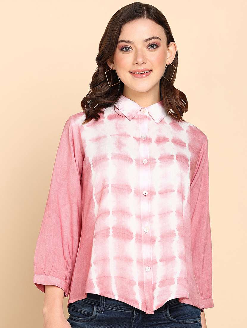rosewater pink tie & dye printed detailed regular shirt