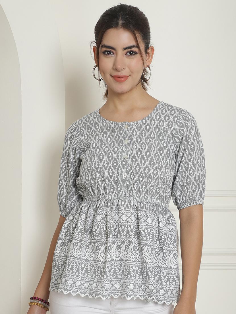 grey embroidered detailed peplum top - 20965569 -  Zoom Image - 0