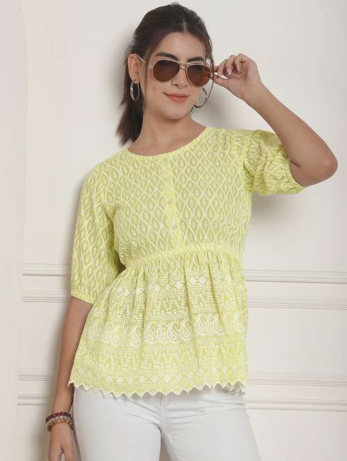 women yellow embroidered peplum top - 20965570 - Standard Image - 0
