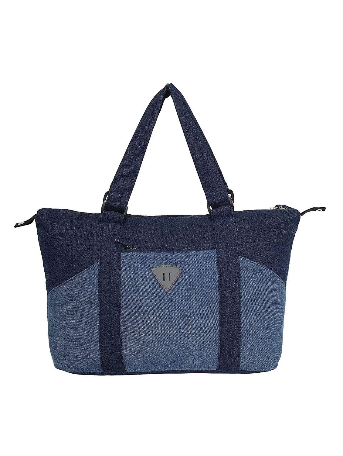 blue canvas handbag