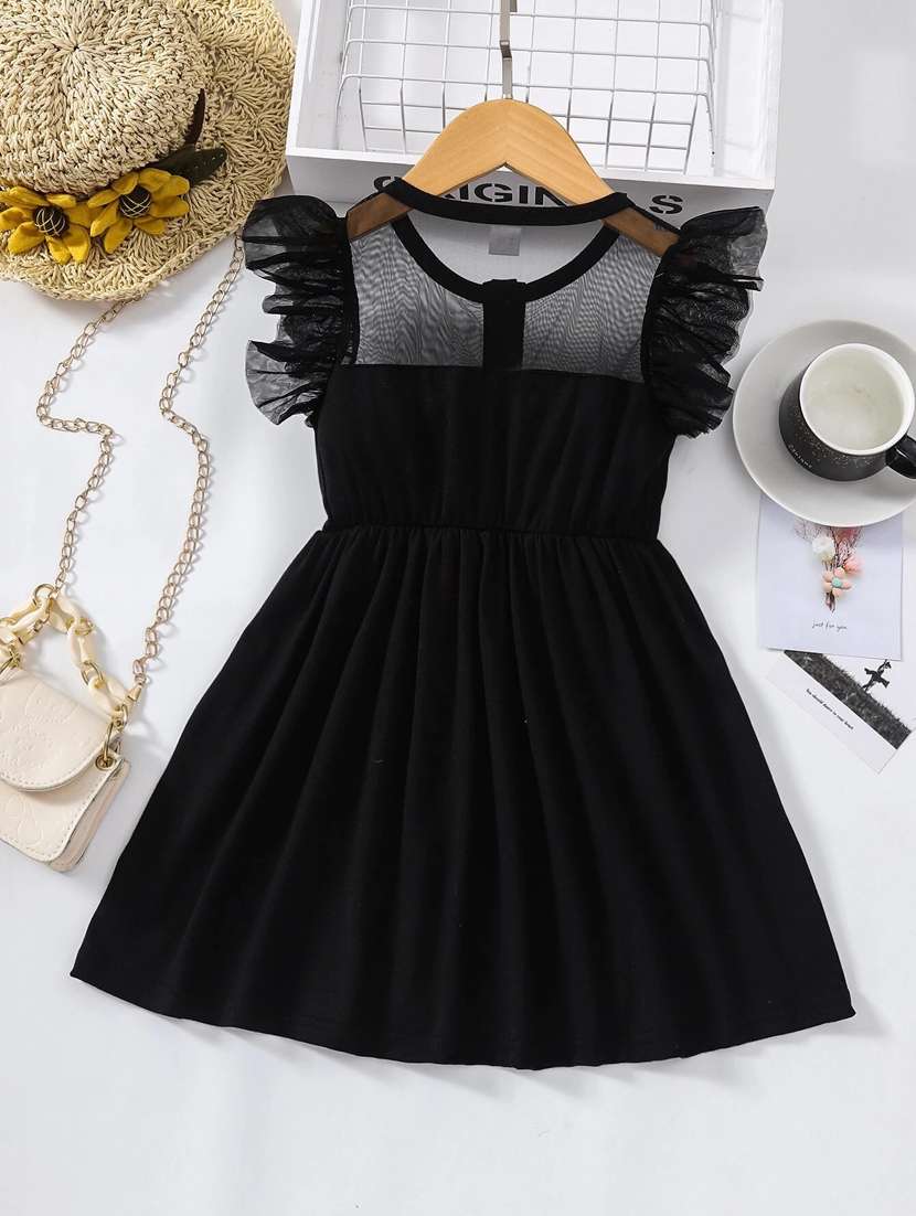 girls black lycra & net frock - 20965716 -  Standard Image - 1