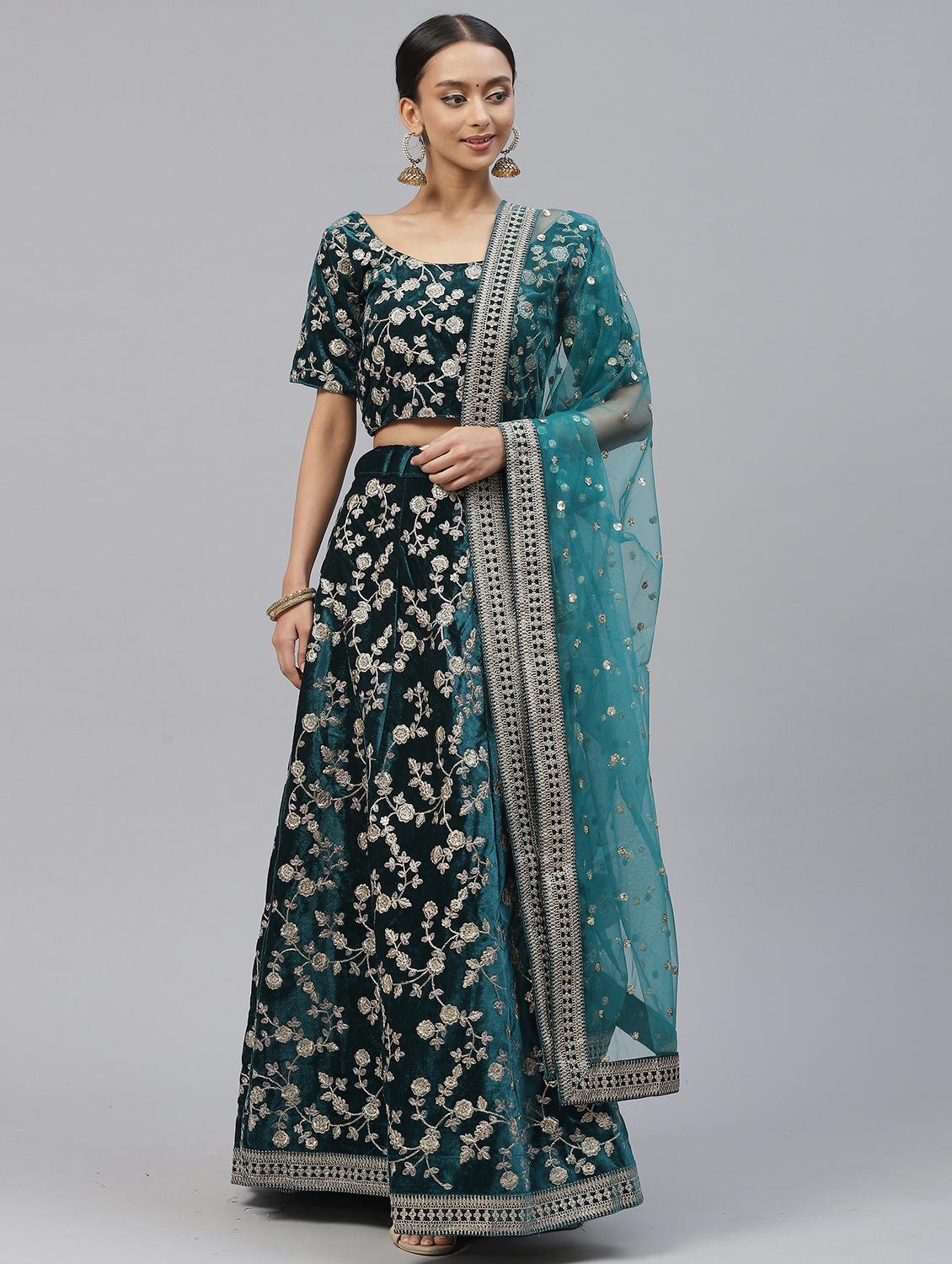 womenteal semi-stitched lehenga choli with dupatta - 20965797 - Zoom Image - 0