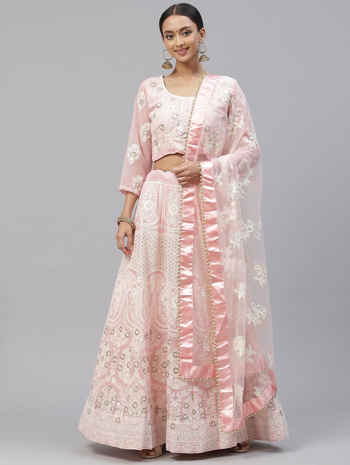 women pink semi-stitched lehenga choli with dupatta - 20965799 - Zoom Image - 0