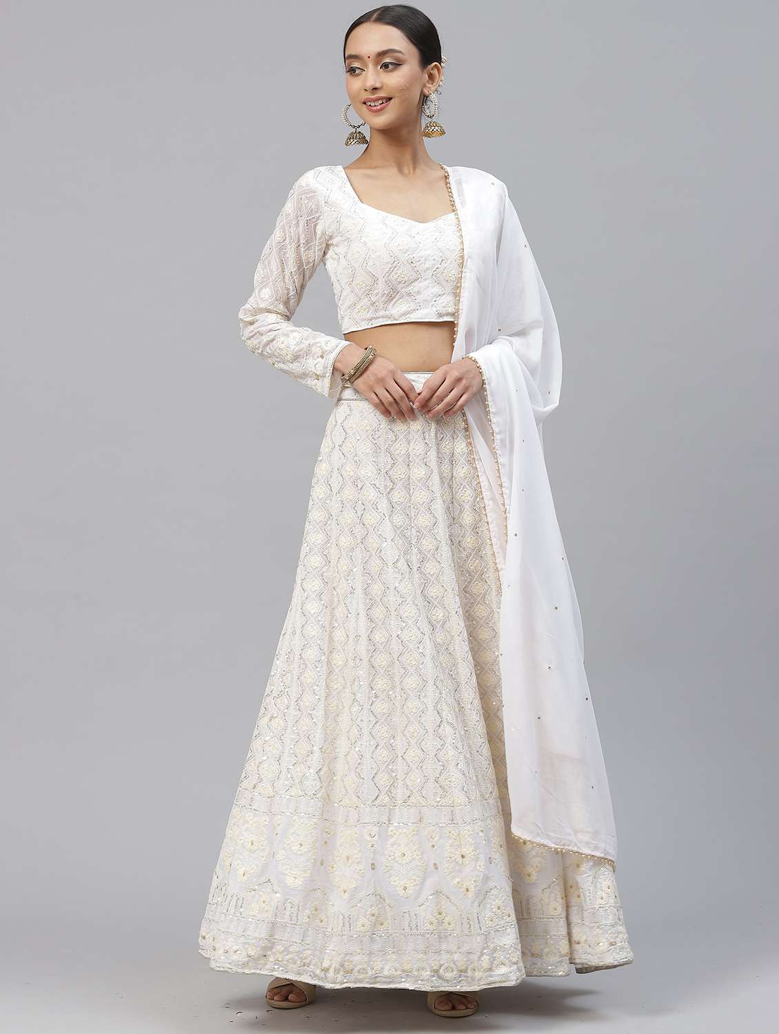 women white semi-stitched lehenga choli with dupatta
