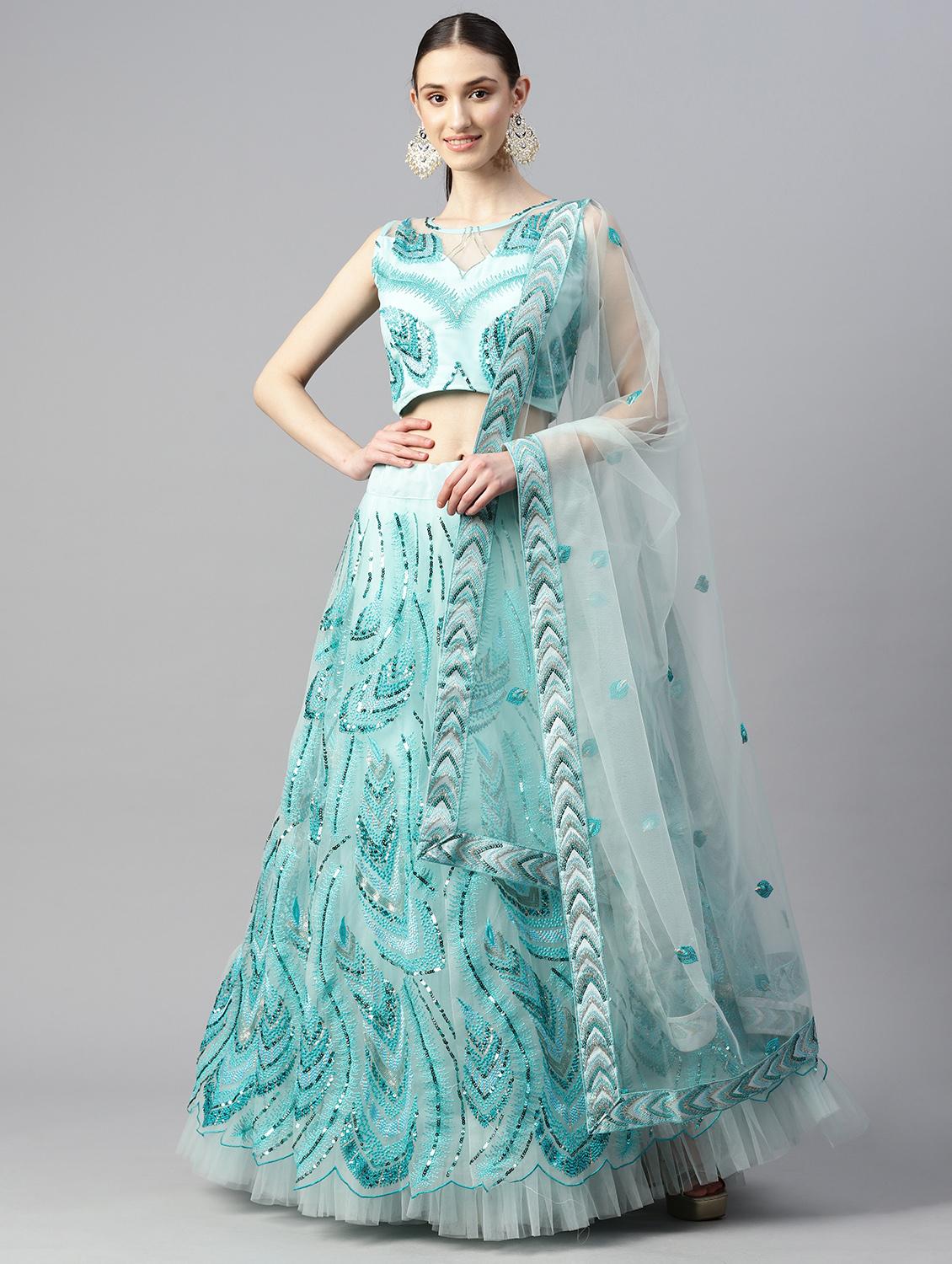 women ai aqua semi-stitched lehenga choli with dupatta
