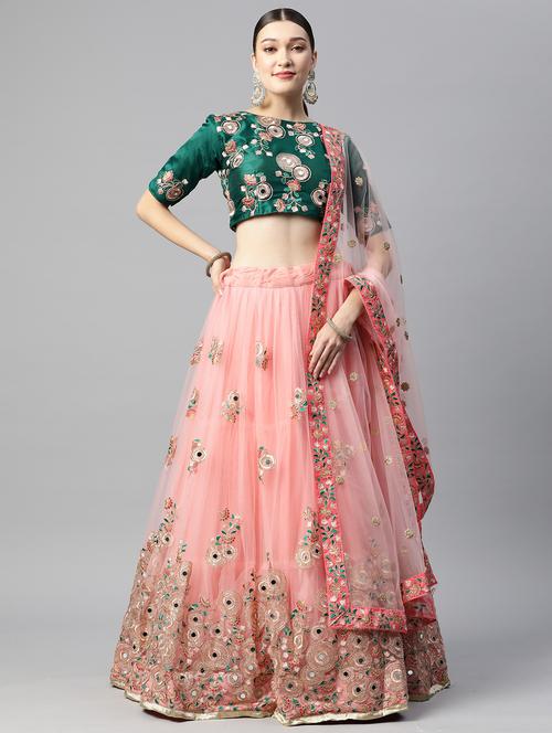 women peach semi-stitched lehenga choli with dupatta - 20965812 -  Standard Image - 0