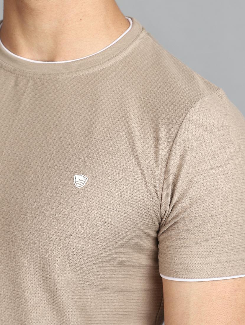 khaki cotton blend solid t-shirt - 20965846 - Standard Image - 4