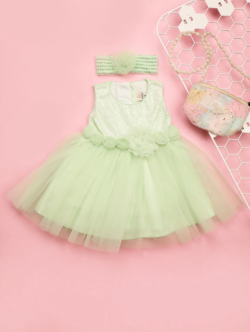 kids green sequins detailed frock