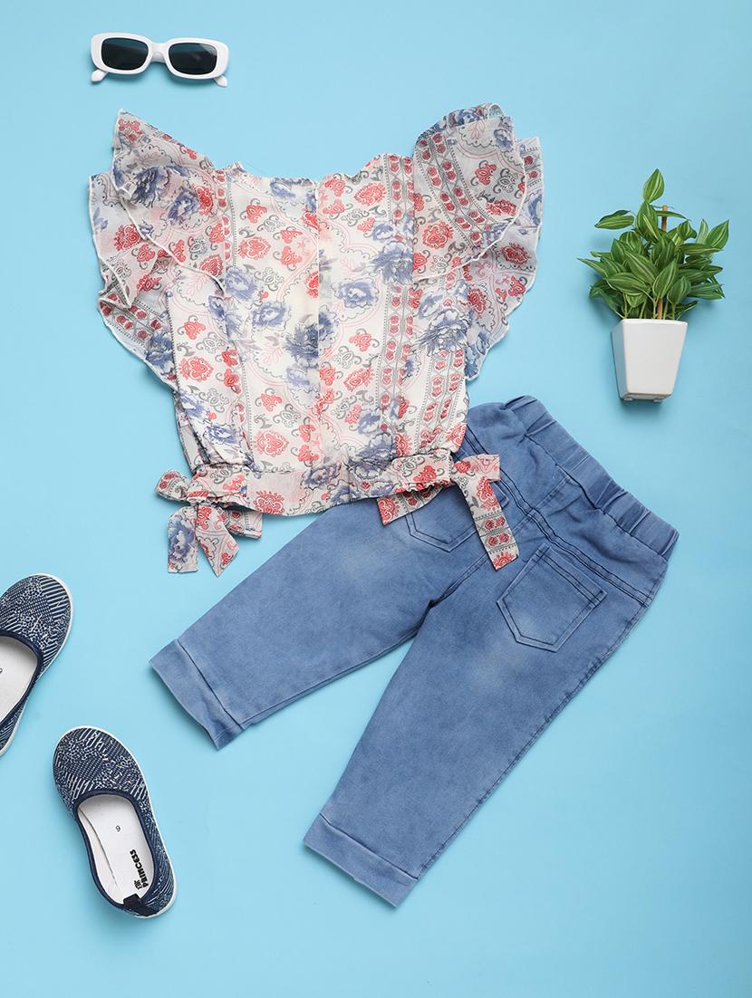 girls round neck printed full length set - 20965859 - Standard Image - 1