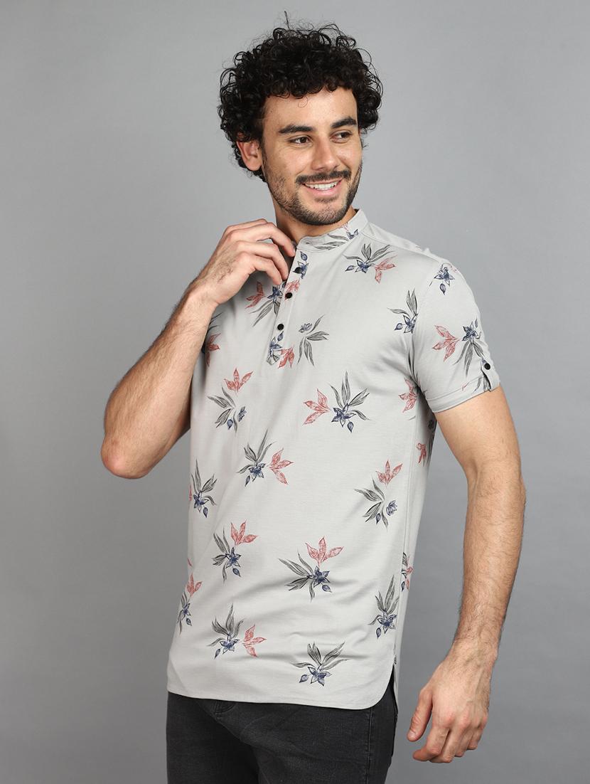men mandarin neck printed t-shirt - 20965892 - Standard Image - 1