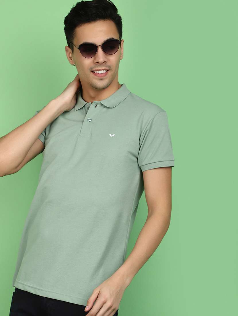 green cotton blend solid t-shirt - 20965918 -  Standard Image - 1