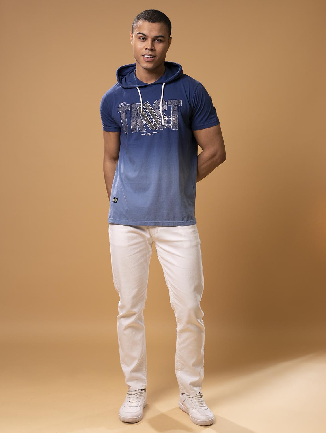 men blue slim fit typographic hood neck chest print t-shirt - 20965944 - Standard Image - 4