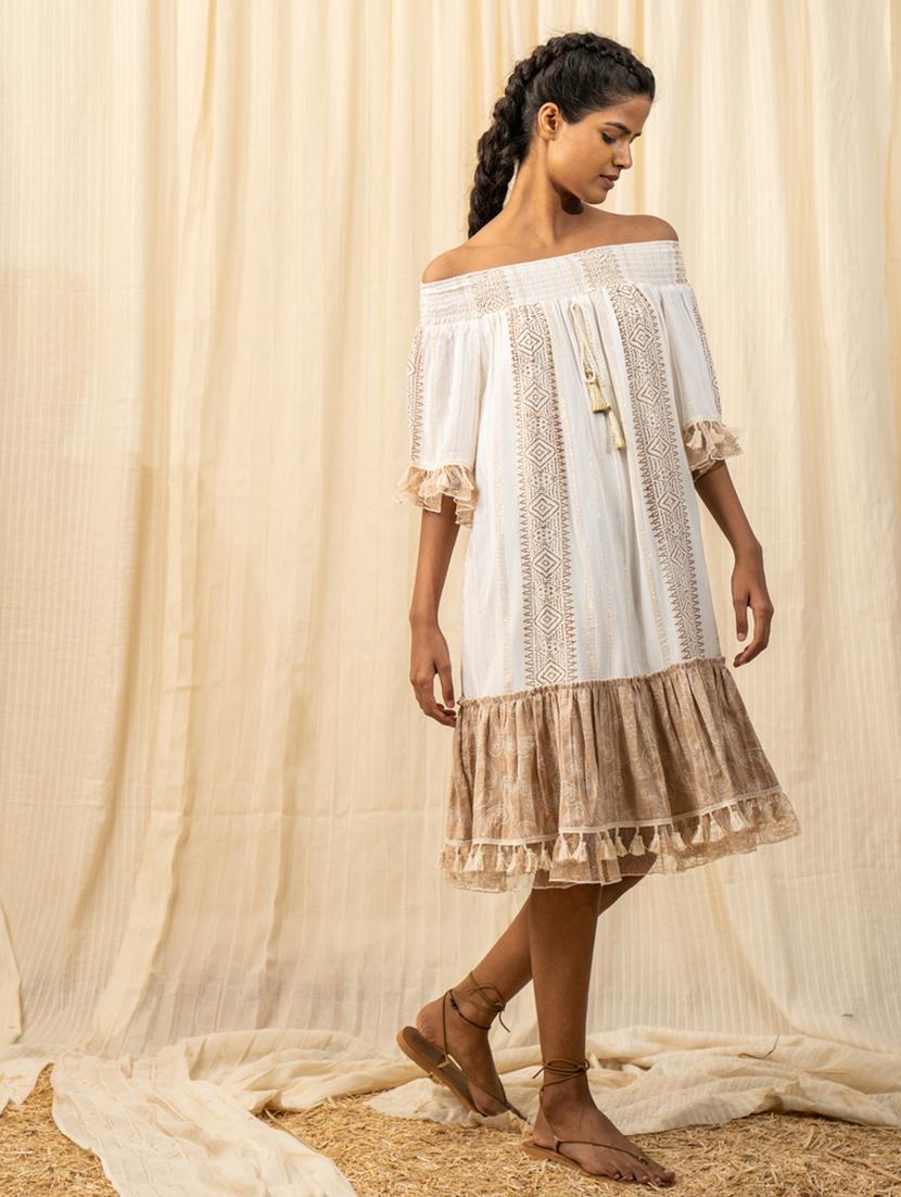 women off-white fit & flare dress - 20966083 - Standard Image - 1