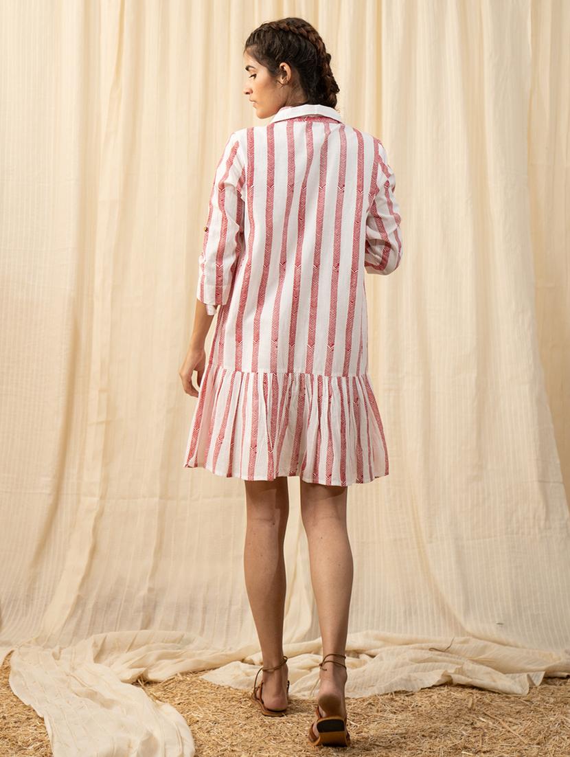 women white stripes shirt collar dress - 20966085 -  Standard Image - 1