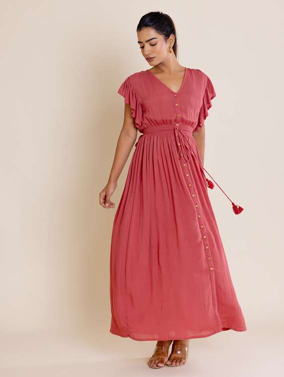 women pink solid fit & flare dress