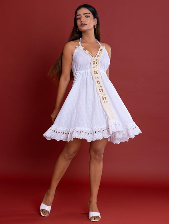 women white embroidered fit & flare dress - 20966133 -  Standard Image - 1