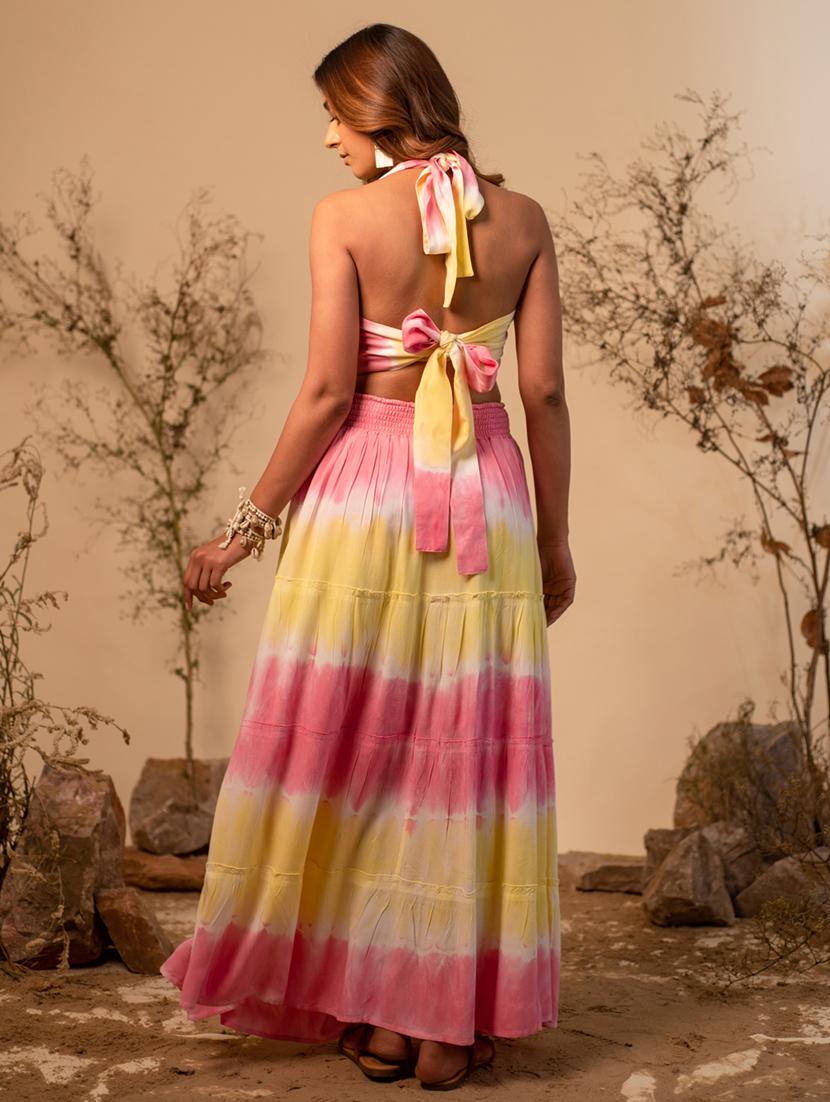 women pink tie & dye top and skirt co-ord set - 20966157 -  Standard Image - 1