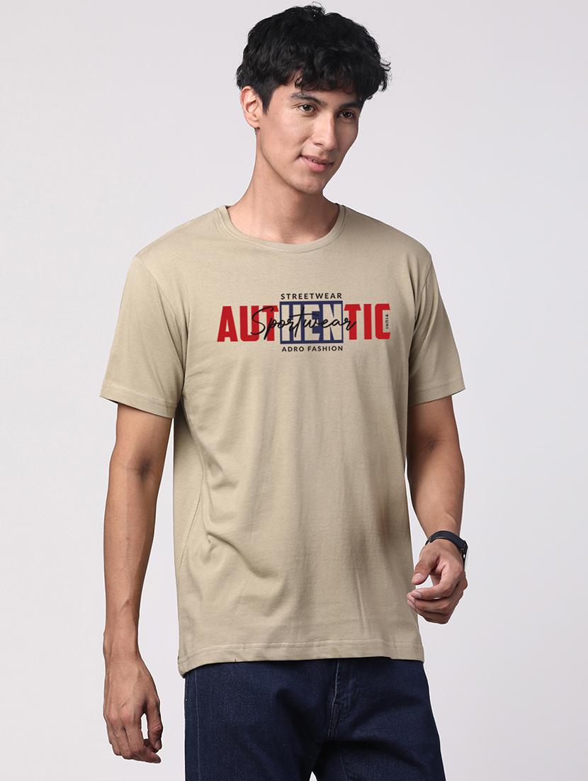 men round neck chest print t-shirt - 20966303 -  Standard Image - 1