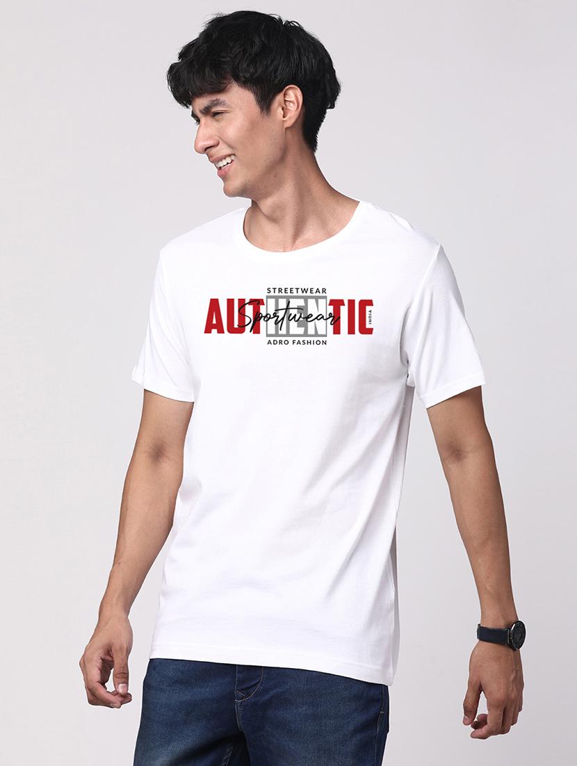 men round neck chest print t-shirt - 20966312 - Standard Image - 1