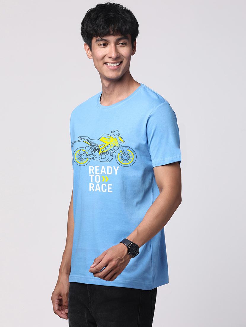 light blue cotton chest print tshirt - 20966487 - Standard Image - 1