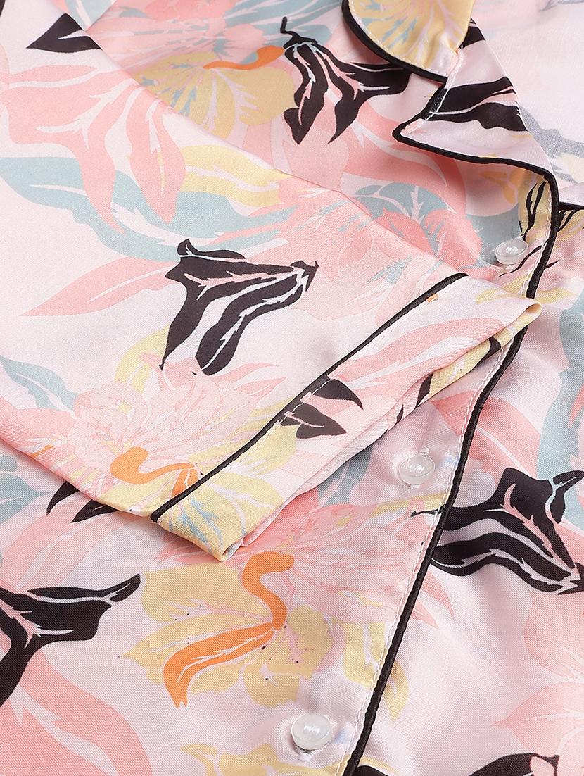 women lapel neck printed pyjama nightwear set - 20967531 - Standard Image - 4