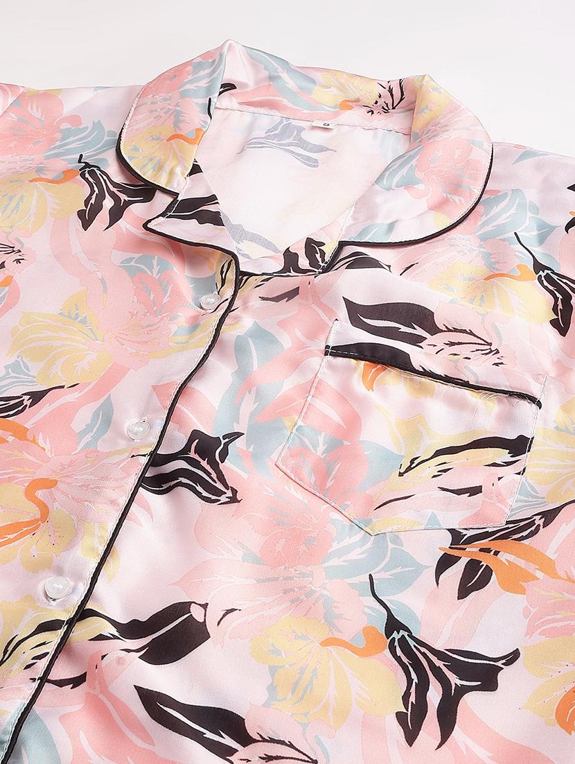 women lapel neck printed pyjama nightwear set - 20967531 - Standard Image - 6