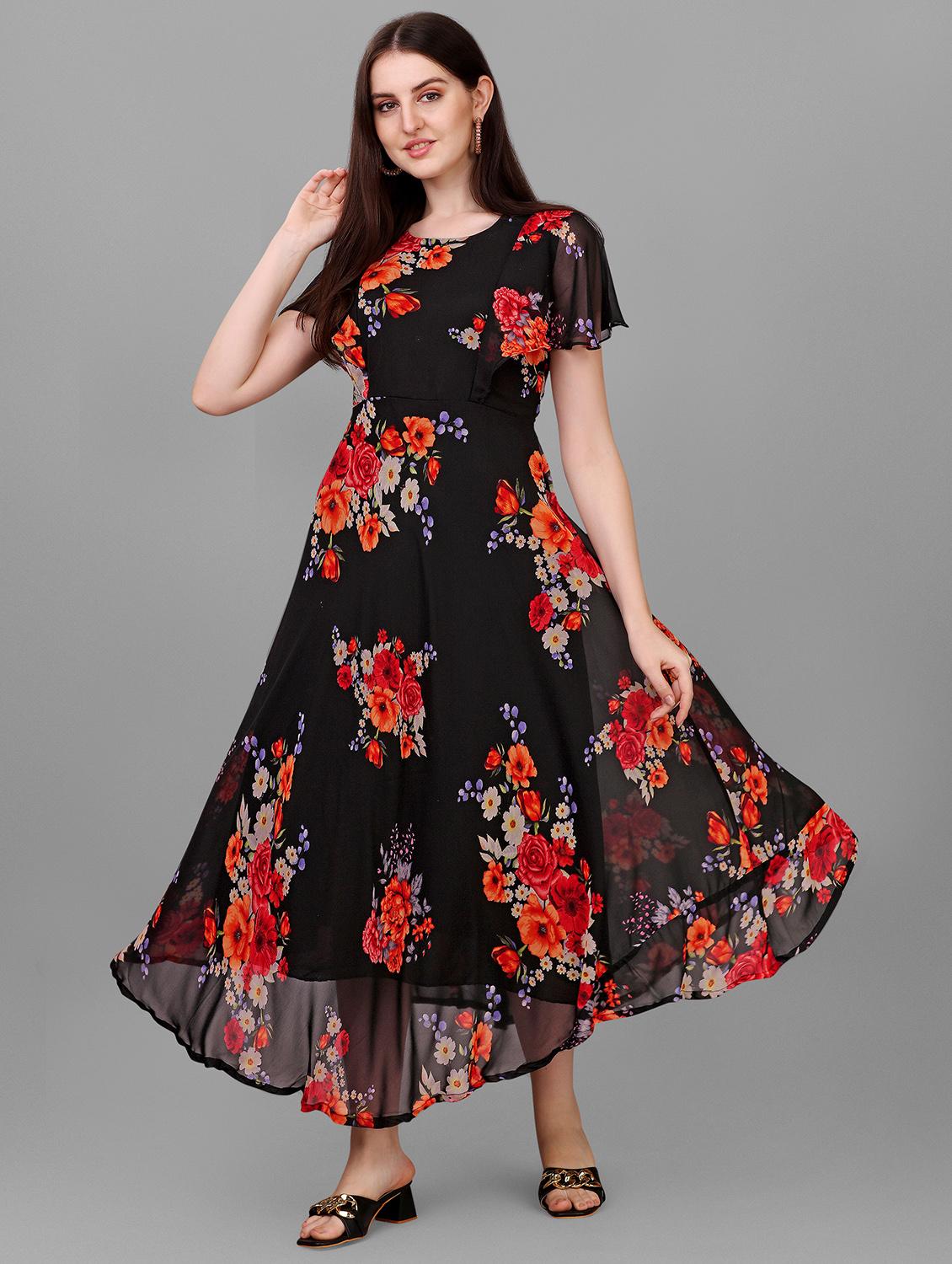 women black round neck fit & flare dress - 20967567 - Standard Image - 1