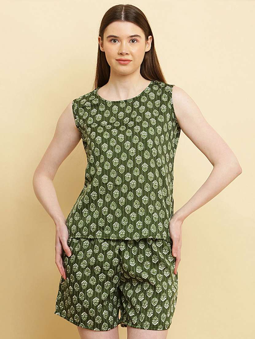 women round neck printed shorts nightwear set - 20968022 -  Standard Image - 1