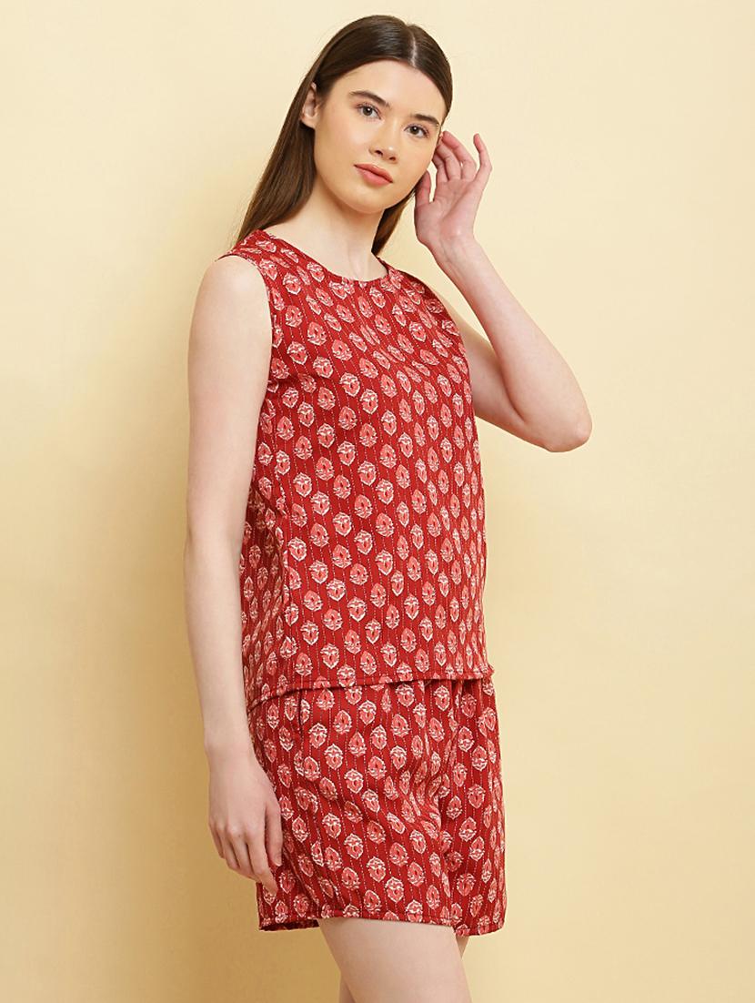women round neck printed shorts nightwear set - 20968023 - Standard Image - 1
