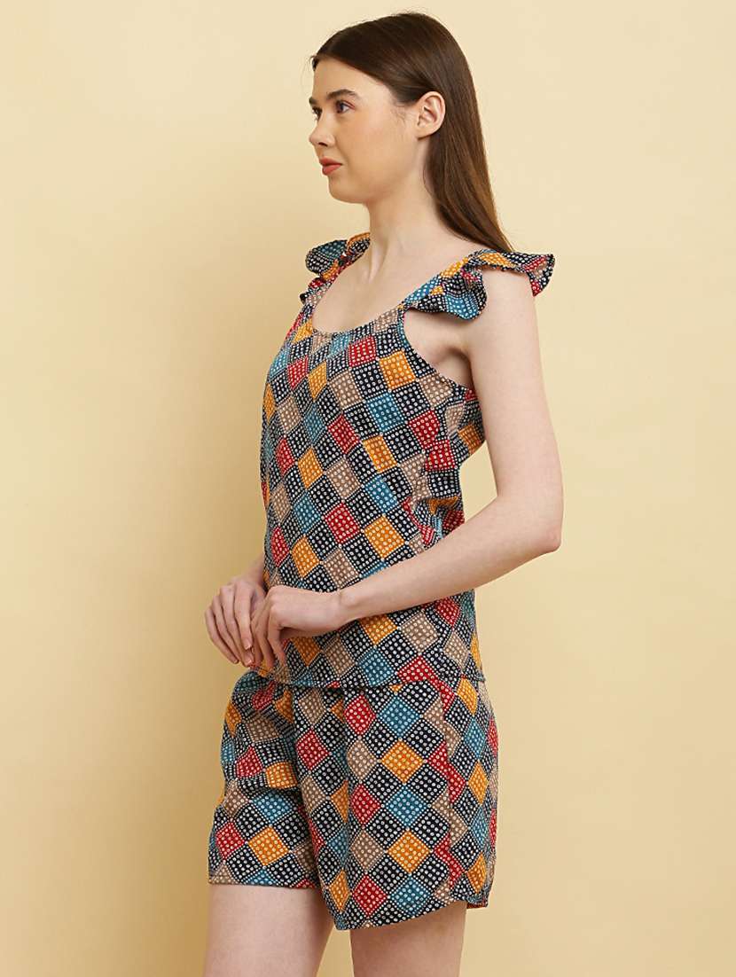 women round neck printed shorts nightwear set - 20968050 -  Standard Image - 1