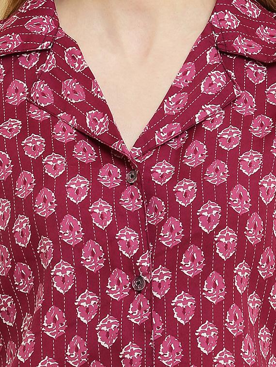women shirt collared printed shorts nightwear set - 20968056 - Standard Image - 4
