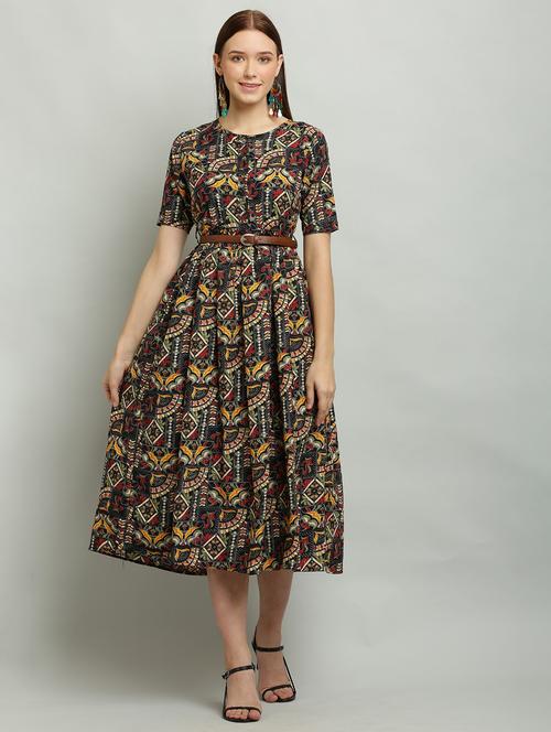 women round neck printed fit & flare dress - 20968108 - Standard Image - 0