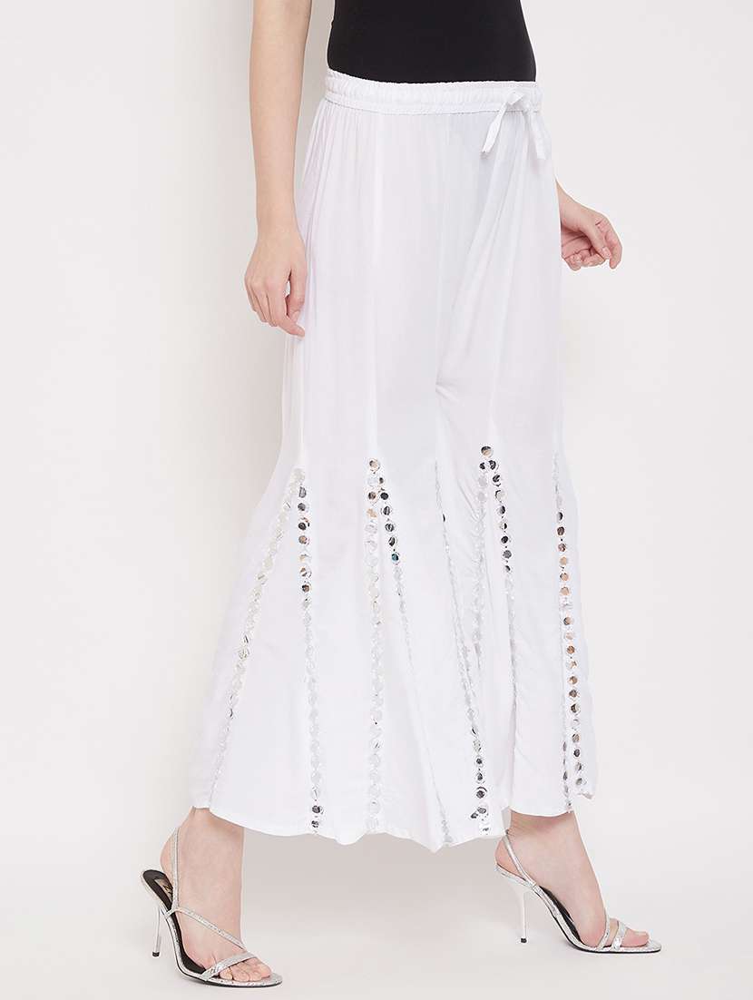 women full length solid with work flared palazzo - 20968109 - Standard Image - 1