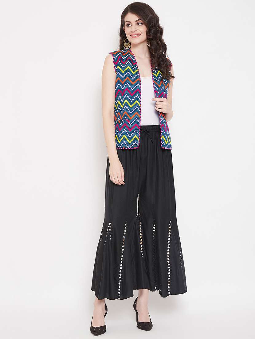 women full length solid with work flared palazzo - 20968110 - Standard Image - 4