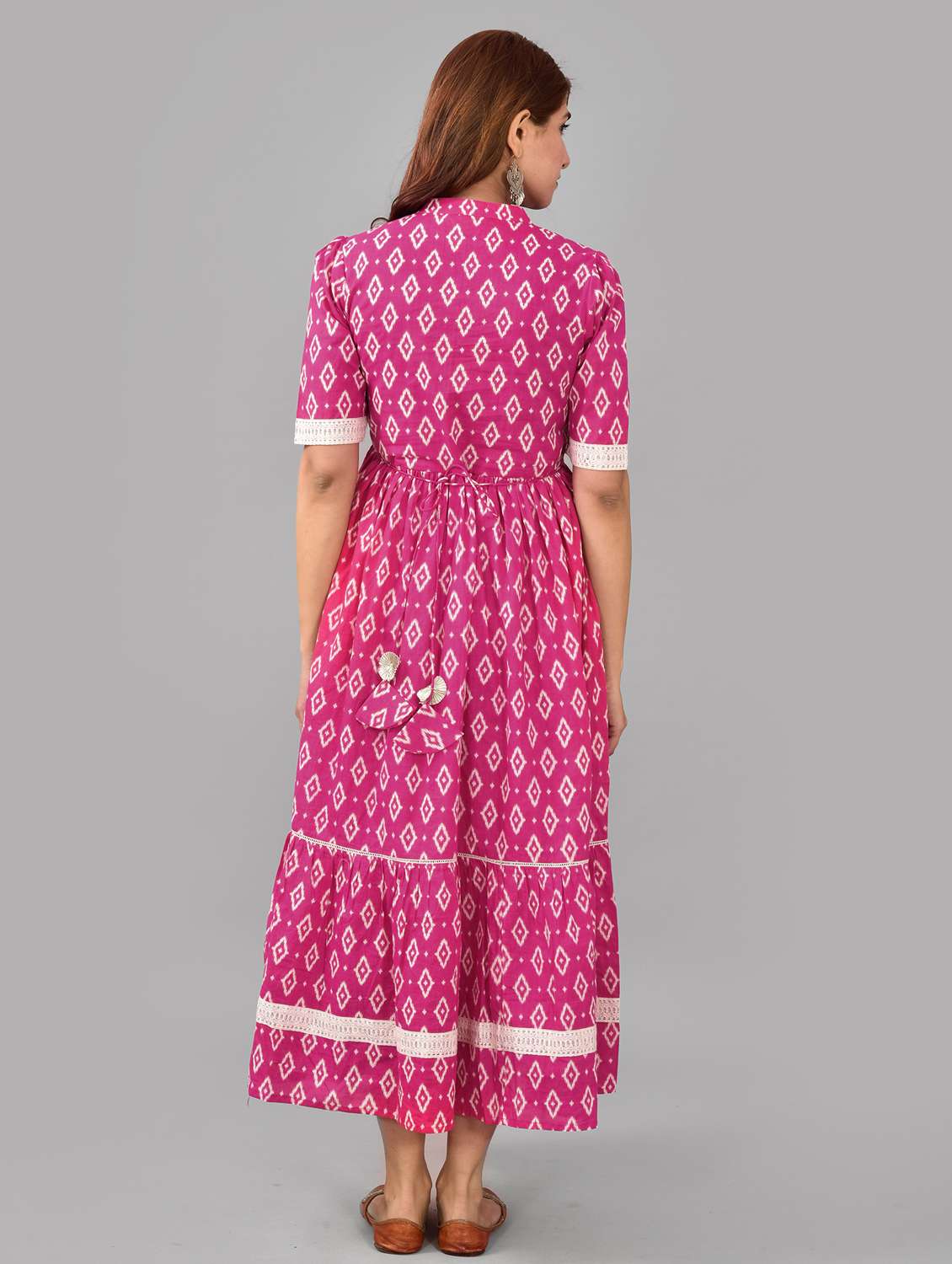 women pink mandarin neck flared dress - 20968124 - Standard Image - 4