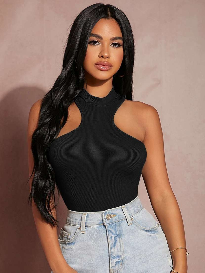 women sleeveless solid casual top