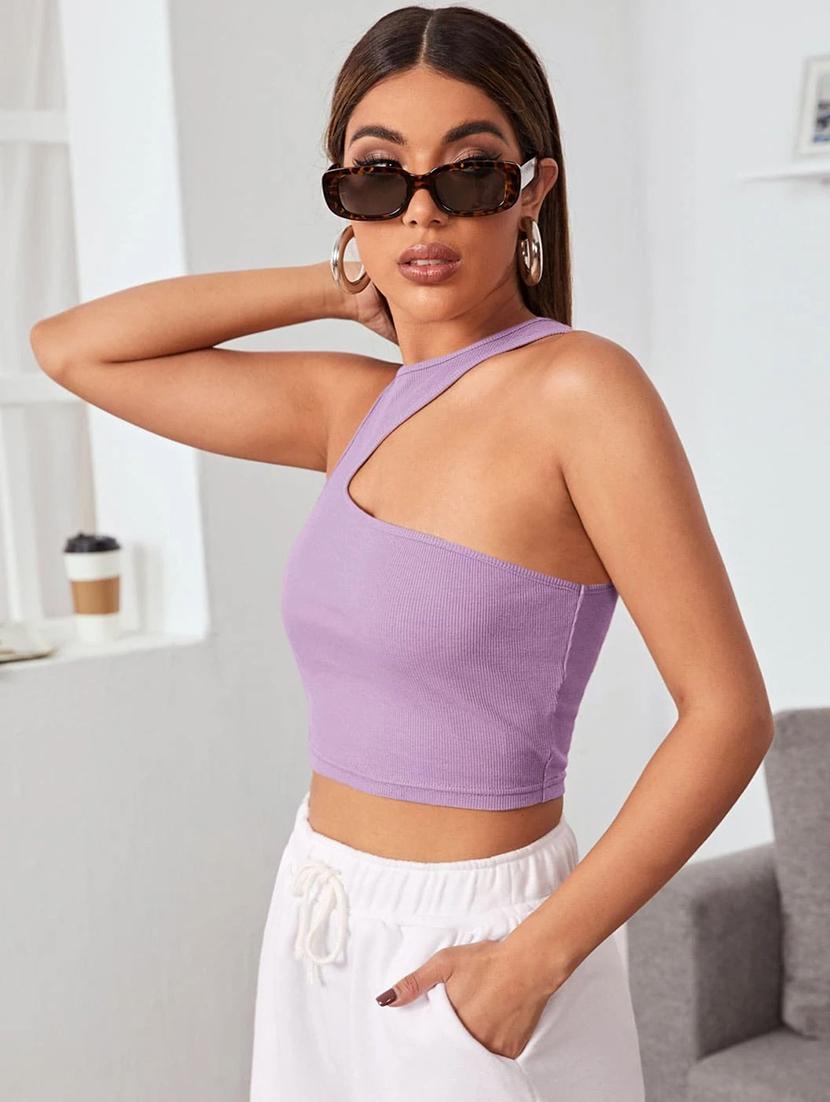 women round neck solid crop top - 20968468 - Standard Image - 1