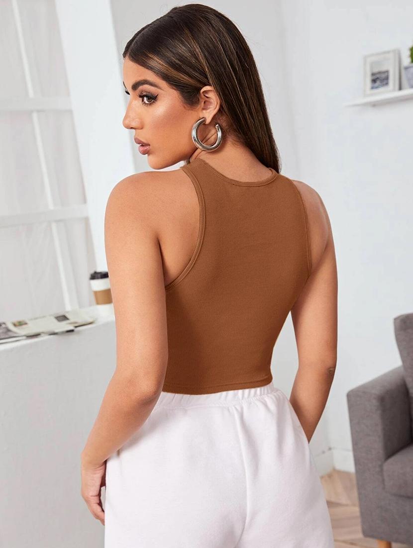 women round neck solid crop top - 20968469 - Standard Image - 1