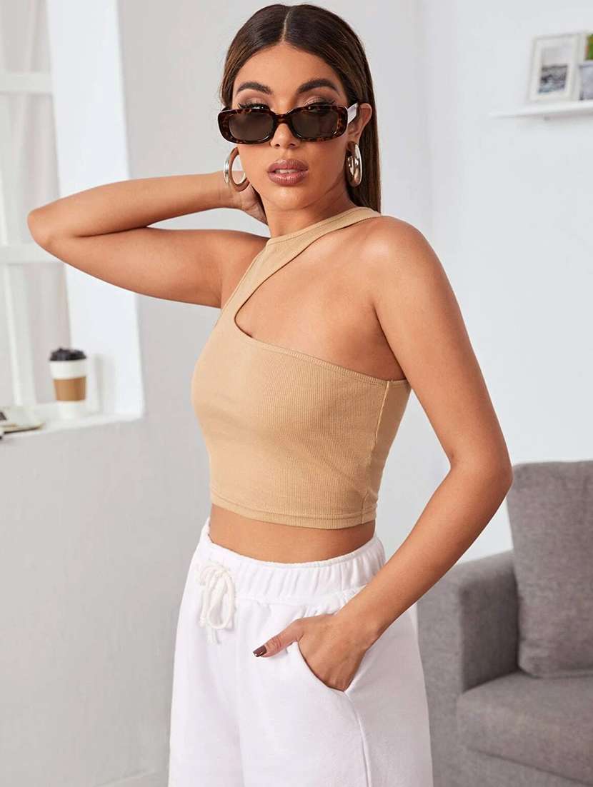 women round neck solid crop top - 20968472 -  Standard Image - 1