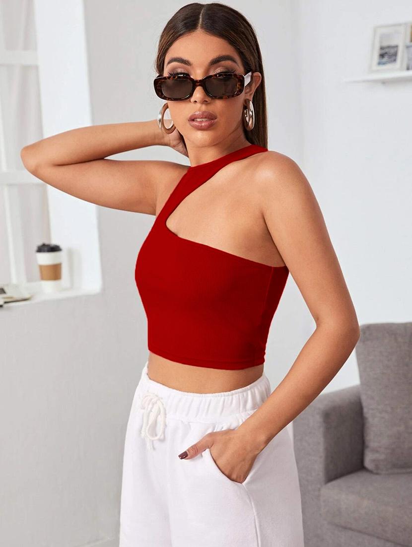 women round neck solid crop top - 20968473 - Standard Image - 1