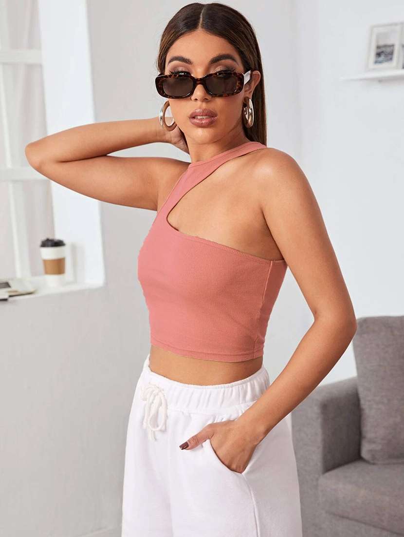 women round neck solid crop top - 20968474 - Standard Image - 1