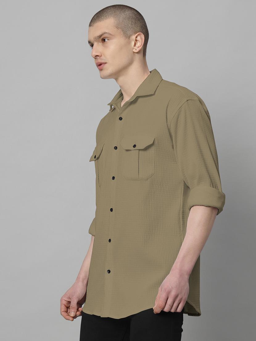 khaki solid casual shirt - 20968734 - Standard Image - 1