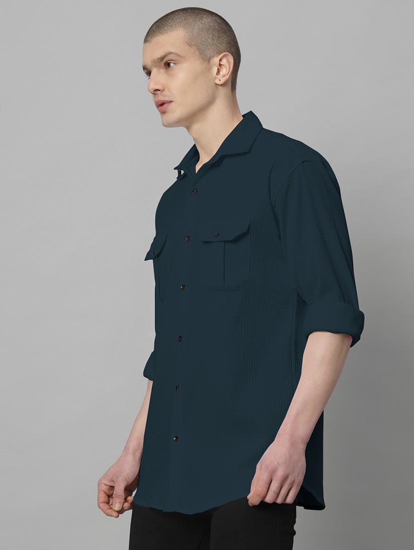 teal solid casual shirt - 20968735 - Standard Image - 1