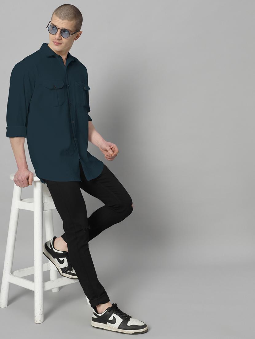 teal solid casual shirt - 20968735 - Standard Image - 4