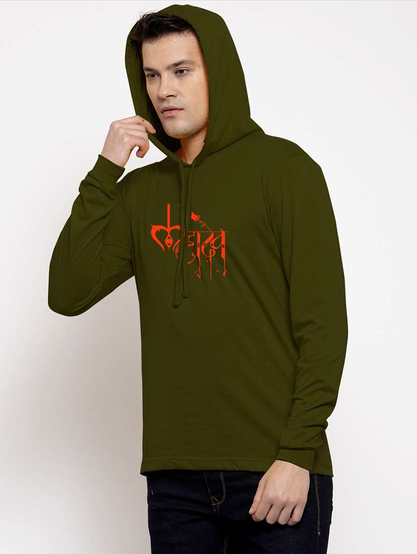 men hood neck chest printed t-shirt - 20968880 -  Standard Image - 1