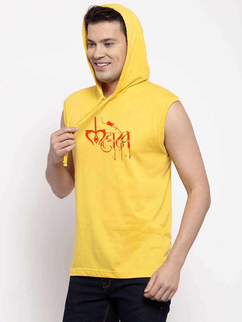men hood neck chest printed t-shirt - 20968885 -  Standard Image - 1