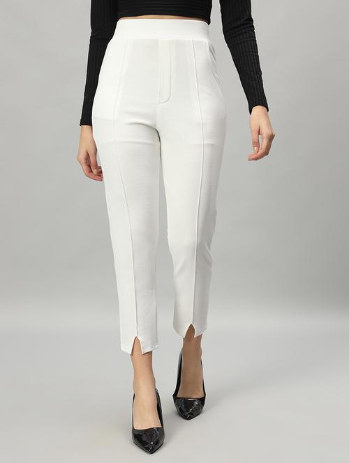 women solid white pleated trouser - 20968949 -  Standard Image - 0
